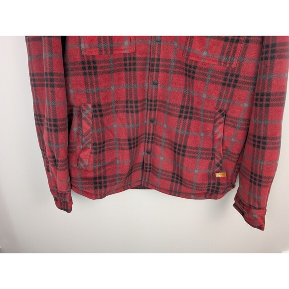 Voyager Jacket Men's Medium Red and Black Plaid Sherpa Fleece Snap Button Up - Picture 6 of 16